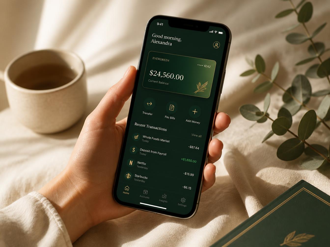 Mobile banking app showing an account balance